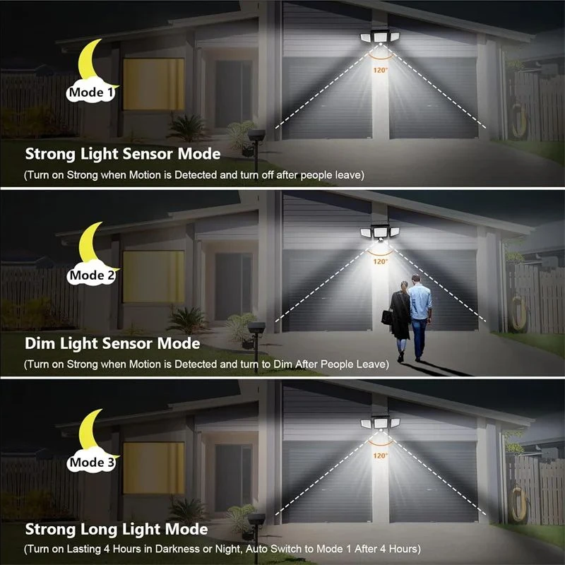 208 LED Solar-Wandleuchte mit 3 Modi, wasserdicht, mit Bewegungssensor, Solarlampe für Garten, Straße, Sicherheitsbeleuchtung – Detail 4