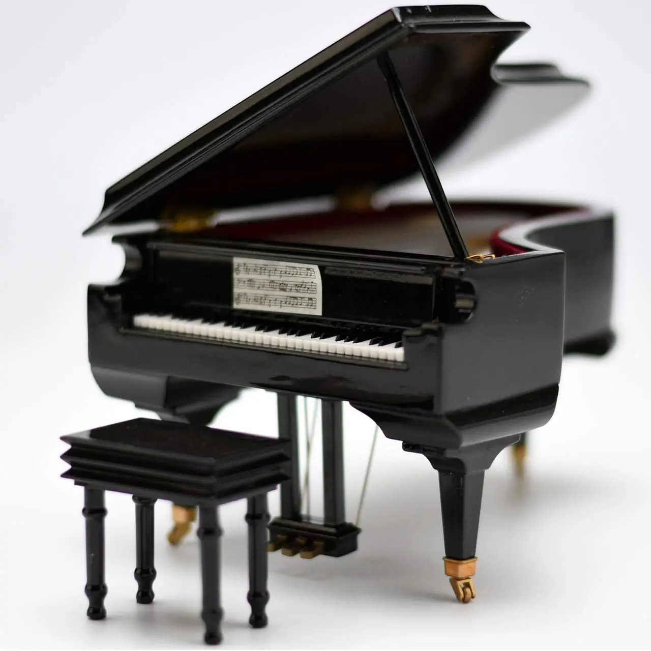 Glossy Black Miniature Piano Music Box with 18-Note Mechanical Wind-Up Movement, Jewelry Organizer Box, Romantic Gift for Boys and Girls