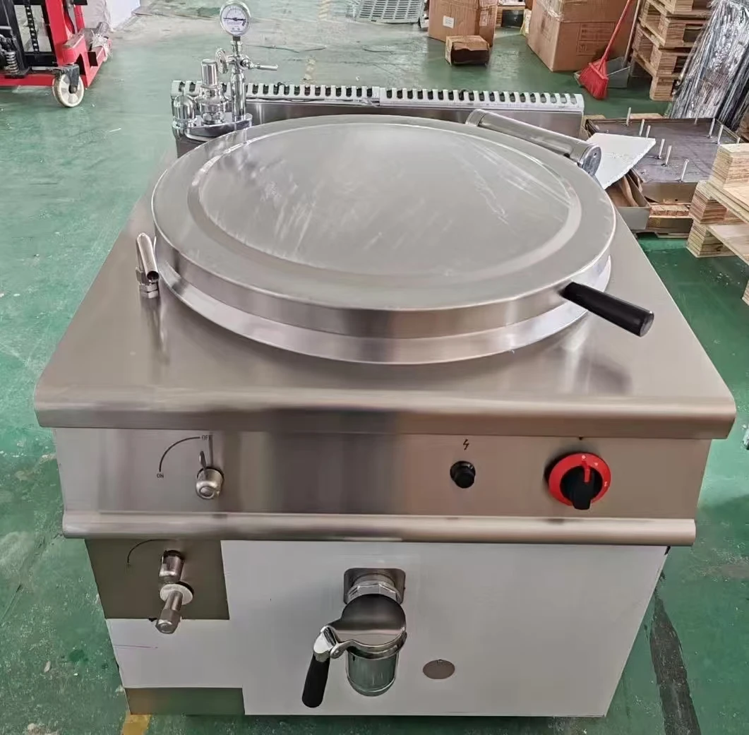 Commercial Gas Soup Boiler For Restaurant Use Indirect Jacket Boiling Pan Cooking Equipment With Motor For Bakery Application