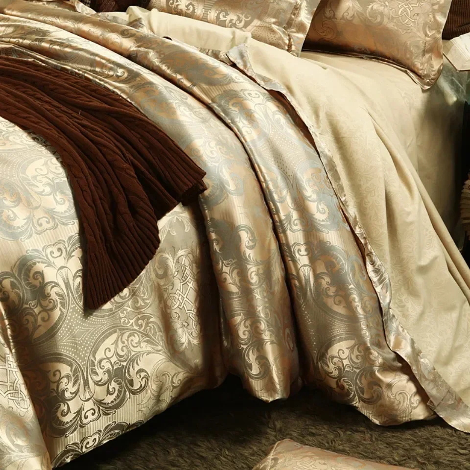 Luxury Satin Jacquard Single Double Duvet Cover Set King Size High End European Wedding Bedding Set Queen Size Quilt Cover Set