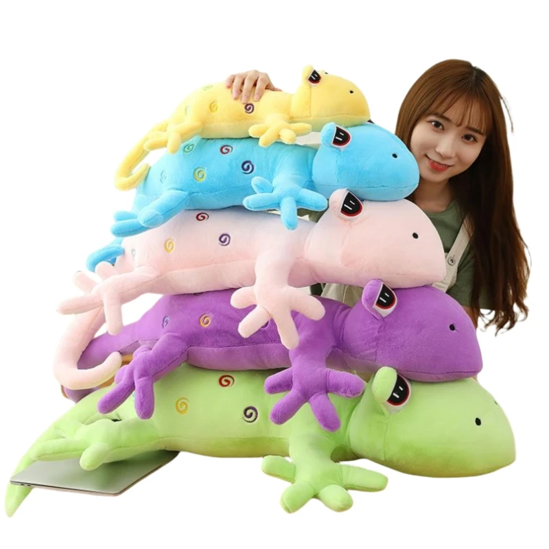 Funny 60-120CM Candy Colored Gecko Stuffed Animal Super Soft Dolls Throw Pillow Cushion Home Decor Birthday Presents for Babys