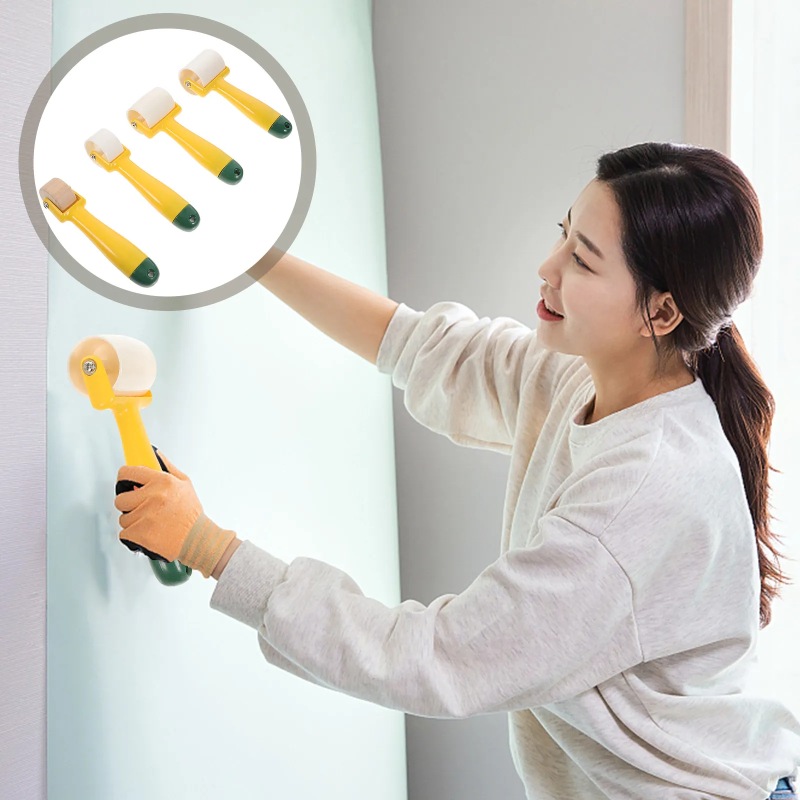 

4Pcs Wallpaper Seam Roller Tool Professional Pressure Wheel for Vinyl Film Automotive Sound Insulation Home Decoration DIY Wall