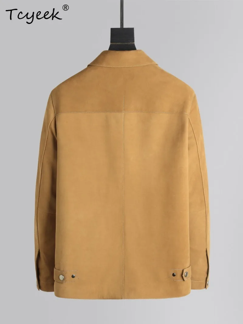 Tcyeek Suede Calfskin Short Coat Genuine Leather Jackets Winter Men Clothes Classic Biker Style Fashion Moto Outerwear  Abrigos