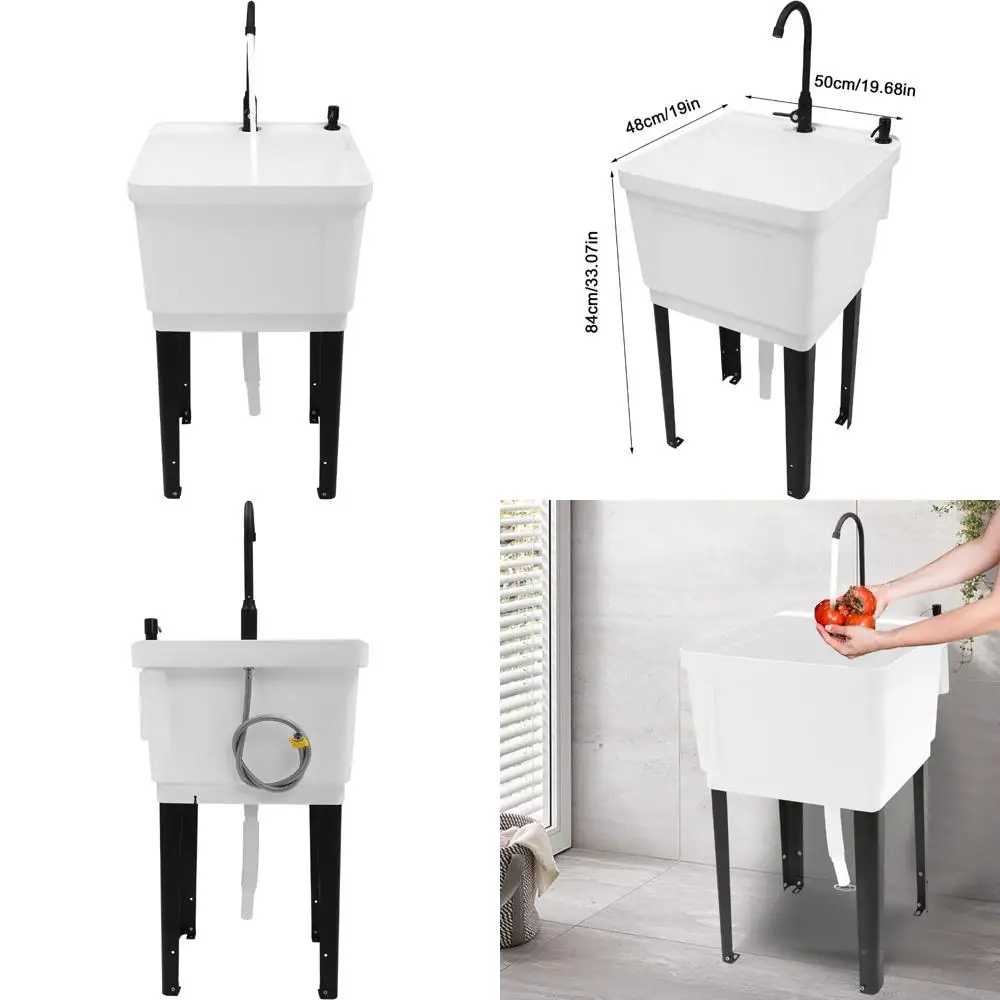 

Space-Saving Freestanding Utility Sink with Rotatable Faucet, Soap Dispenser, and Black/White Options for Laundry Room Efficienc
