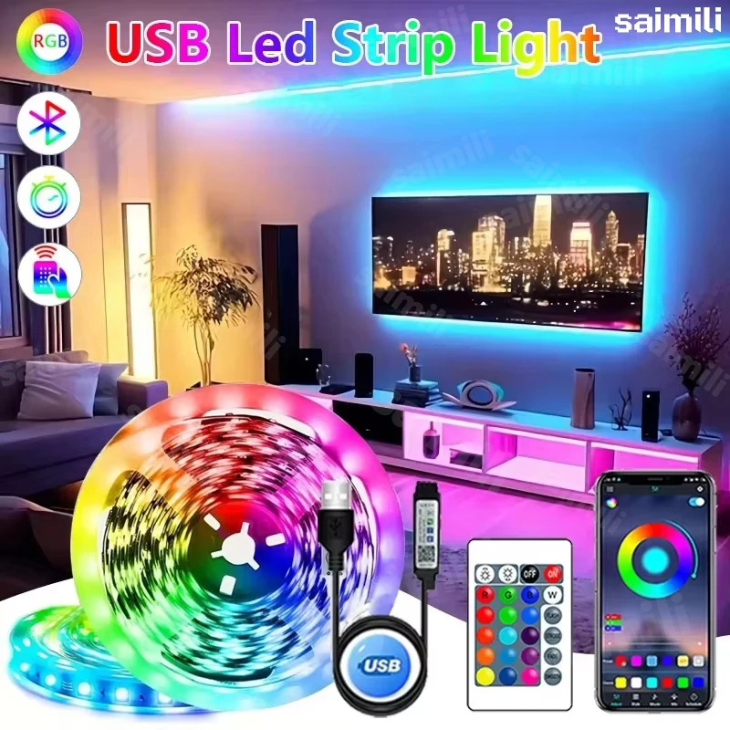 LED Strip Lights RGB 5050 LED Strips Bluetooth APP Control Color Changing Cuttable Dimmable For Bedroom Room Kitchen Bar