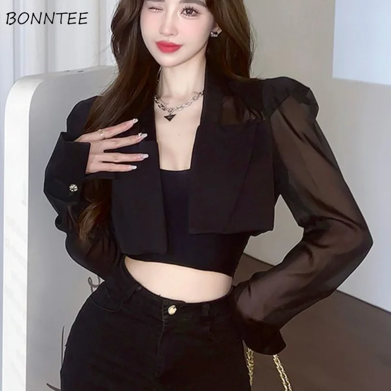 Cropped Jackets Women Mesh Thin Korean Fashion Popular Temperament Chic Sun-proof All-match Spring Summer Outwear Sexy Female