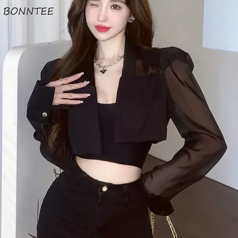 여성용 메쉬 크롭 재킷, 얇은 한국 패션, 인기있는 기질, 시크한 자외선 차단, 올 매치 용수철, 여름 아웃웨어, 섹시한 여성