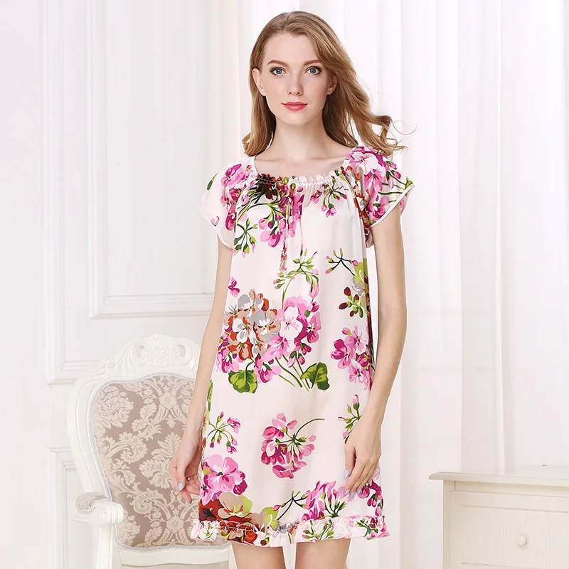 

Birdsky, 1PC Women night dress gown nightdress nightwear sleepwear nightgowns 16MM 100% mulberry silk satin flower, S-1092