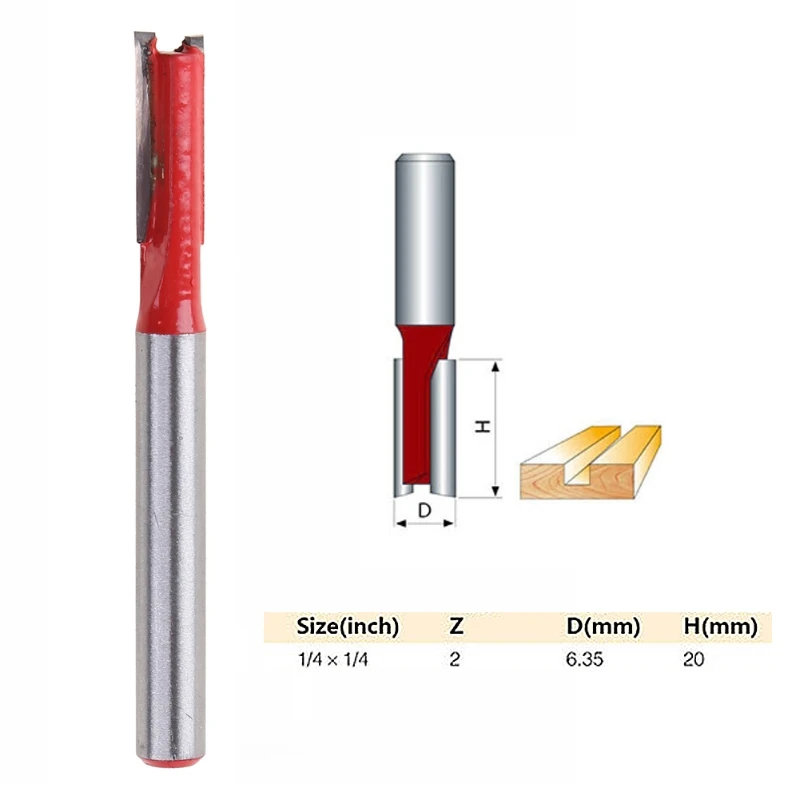 Y1UD Nieuwe 1/4 "Schacht 1/4" Dubbele Fluiten Rechte Router Bit Cutter Houtbewerking