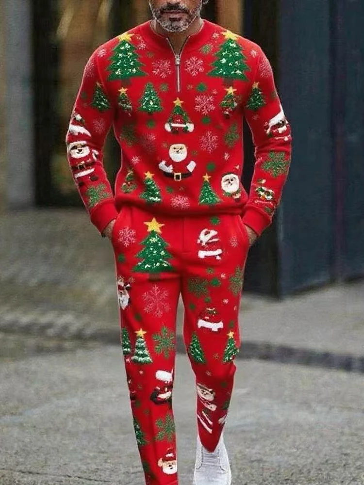 

2025 Christmas Clothing Set Spring Autumn Men Fashion 3D Printing Suit Casual Sportswear Sweatshirt Jogging Pants 2Pcs Sets