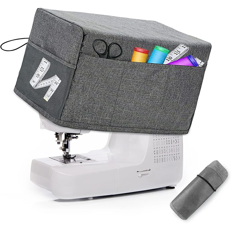 Household Sewing Machine Dust Cover Solid Color Oxford Cloth Multi-pocket Sewing Tool Storage Bag Foldable Large Capacity