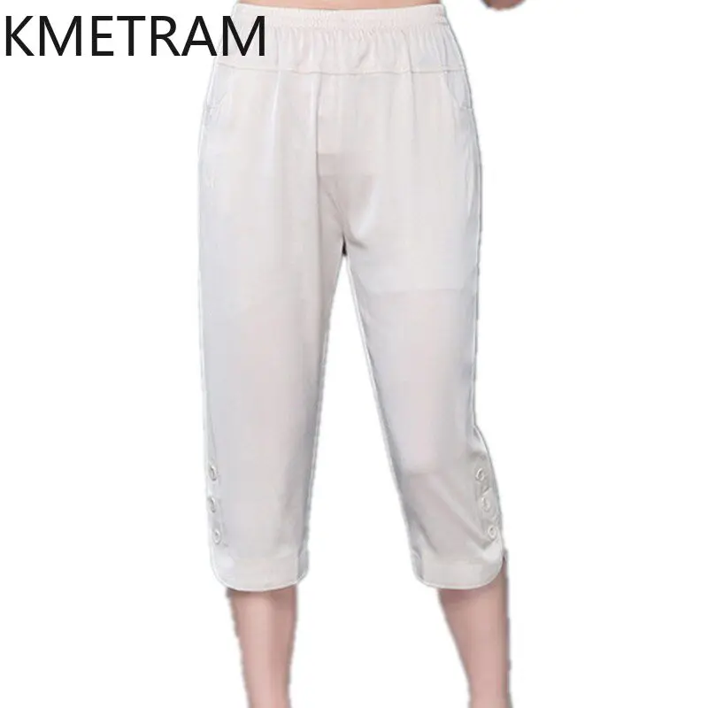 KMETRAM Women' 91% Mulberry Silk Capri Pants Casual Cropped Pants Real Silk Summer Calf-length Trousers 2026 Woman Clothing 여성의류