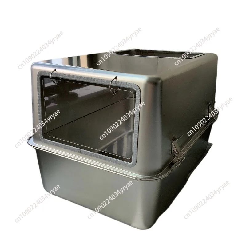 

Stainless Steel Enclosed Style Cat Litter Box Jumbo Top Entry Kitty Toilet Odor Control Litter Tray Easy-Clean Metal Cat Bedpans