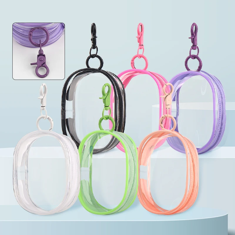 Makronen-Farbige Transparente Mini-Reise-Kosmetiktasche Tragbare PVC Durchsichtige Make-up-Aufbewahrungstasche Mit Schlüsselanhänger-Haken Schönheitsutensilien
