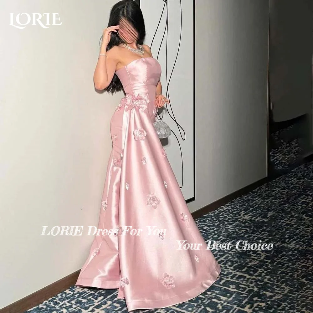 LORIE 3D Flowers Evening Dresses Pink Strapless Prom Dresses Ruched Backless Women Clebrity Party Gown 2024 Club Party Dresses