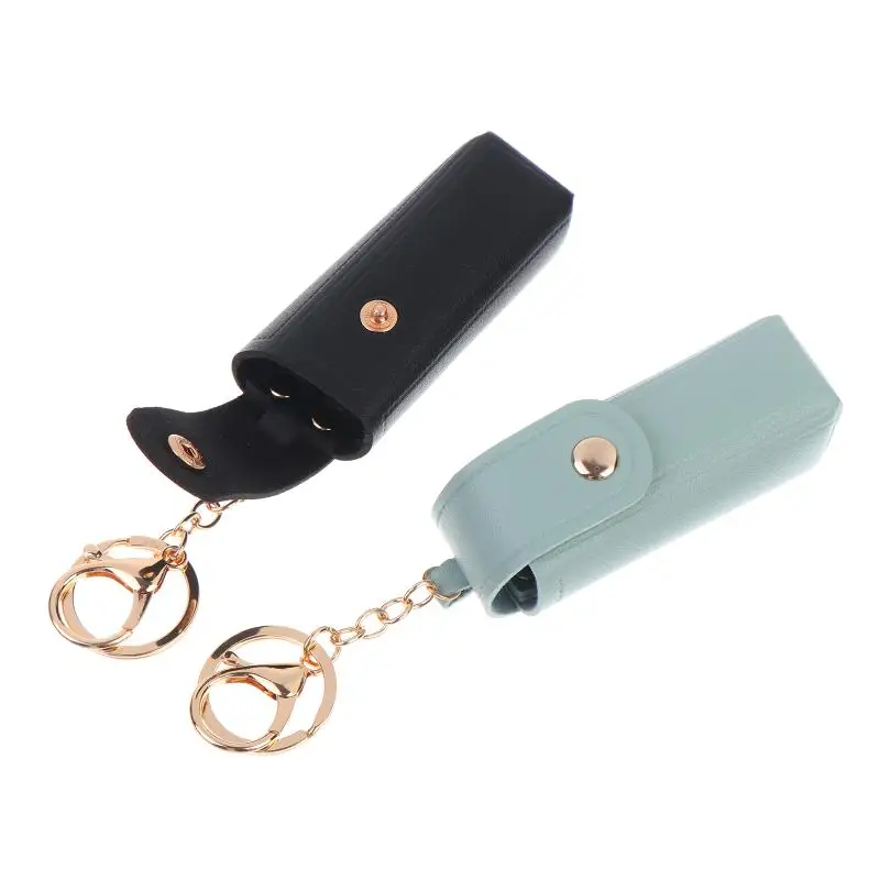 Einfarbige PU-Leder Tragbare Mini-Lippenstifttasche Schlüsselanhänger Spiegelanhänger Schlüsselring Modische Aufbewahrungstasche Damen Make-up-Zubehör – Detail 4