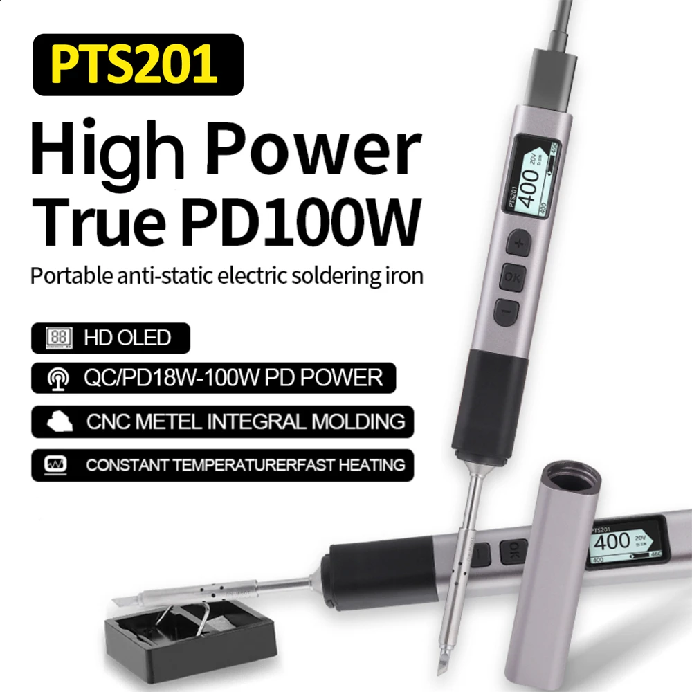 PTS201 สมาร์ทสถานีบัดกรี PD 100W หัวแร้งไฟฟ้าปรับอุณหภูมิคงที่ความร้อนได้อย่างรวดเร็วชุดหัวแร้งบัดกรี Type-C