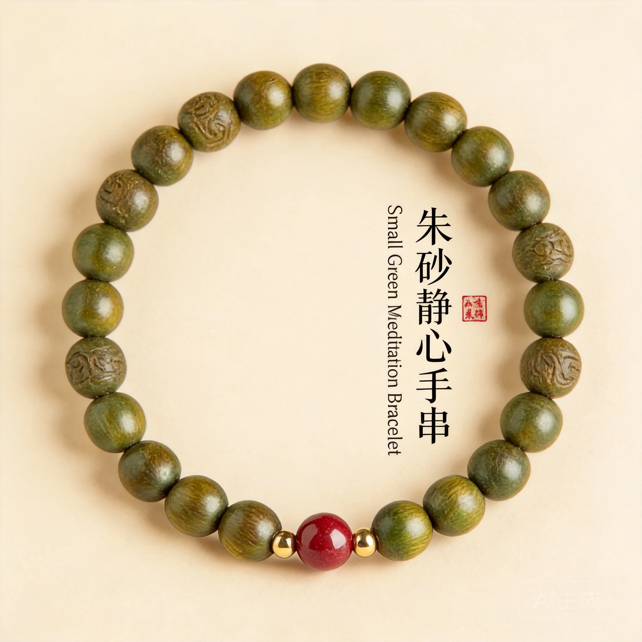 

Classic Chinese Lucky Green Sandalwood Cinnabar Agate Beaded Bracelets Handmade Prayer Mala For Men Women Blessing Jewelry Gift