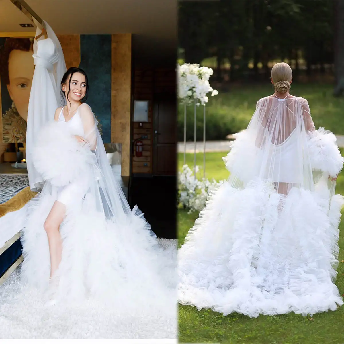 

Good-looking Dresses Women Robe Tulle Long Sleeve Sexy Pajamas Maternity Dressing Shower Gown for Photography Custom Made