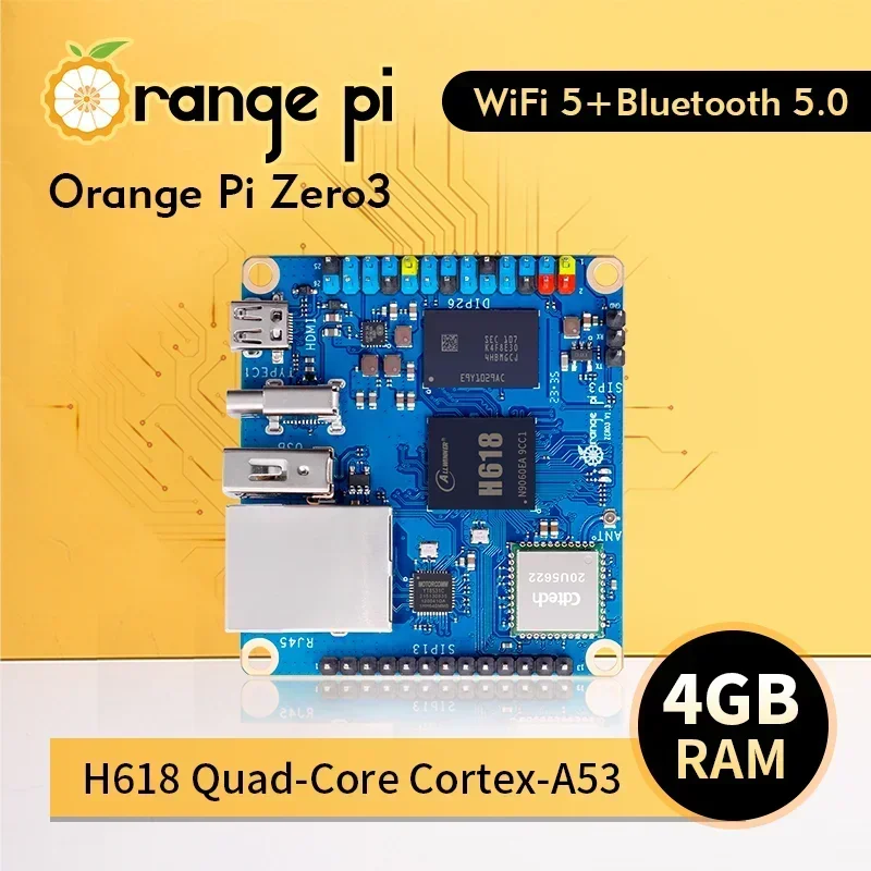 

Orange Pi Zero 3 4 ГБ ОЗУ DDR4 Allwinner H618 WiFi Bluetooth Мини-ПК Orange Pi Zero3 Плата SBC Одноплатный компьютер