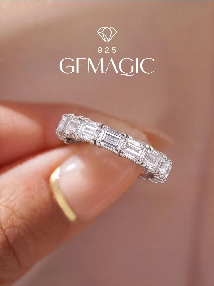 925 Sterling Silver Fashioned Half Track Ladder Square Zircon Ring For Women Daily Engagement Wedding High Quality Fine Jewelry