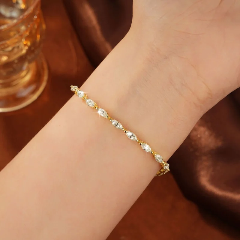 Rrjzz 3 x 6 mm Marquise-Schliff, D-Farbe, vollständiges Moissanit-Armband für Damen, luxuriöses 7 Zoll 17,8 cm langes Ketten-Verlobungsarmband, Schmuck, Geschenke – Detail 17