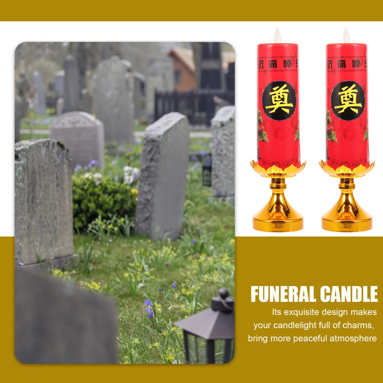 

2Pcs Operated LED Light Retro Chinese Style Funeral Lamps Flameless LED Candlestick Light
