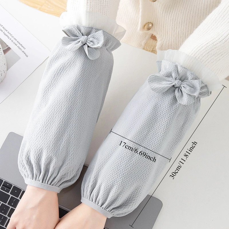 Solid-color Bow Long Stylish Arm Sleeves For Bears, Versatile For Home Use, Writing, And Office Protection, Suitable For Women.