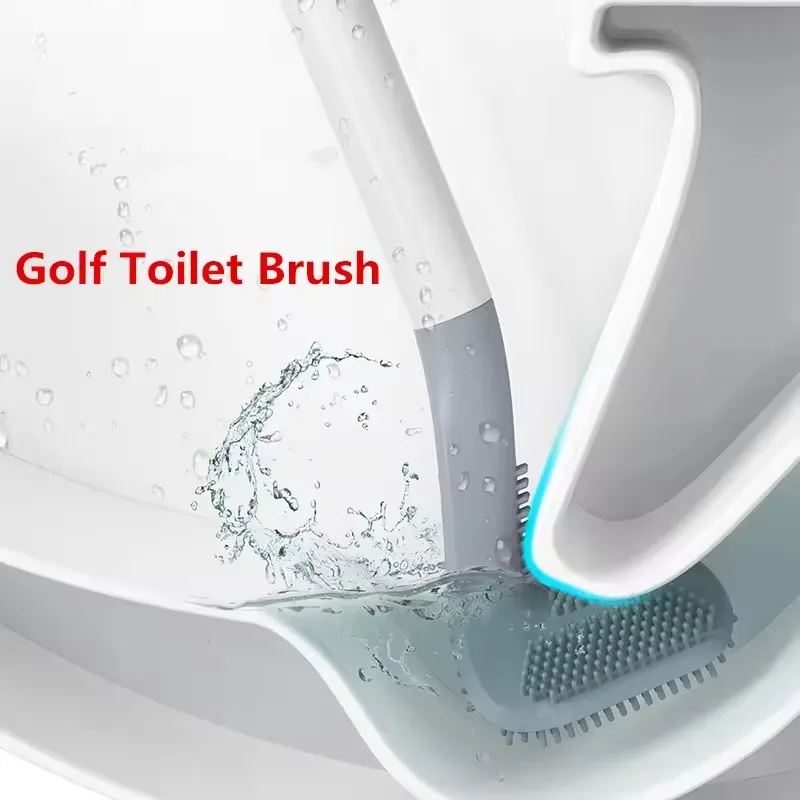Cepillo de Limpieza de Inodoros de Silicona con Cabezal de Golf, Gancho para Colgar en la Pared del Baño, Mango Largo, Limpiador de Inodoros, Removedor de Residuos para el Hogar