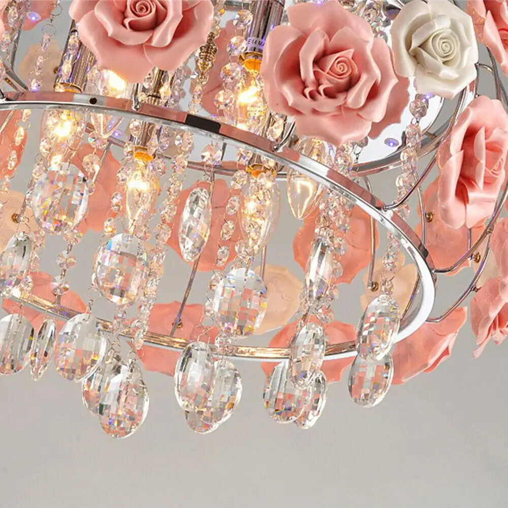 Imagem -03 - Lustre de Cristal Moderno para o Quarto da Menina Flor Rosa Romântica Lâmpada do Teto Luz Pendente Princesa Luxuosa Rosa