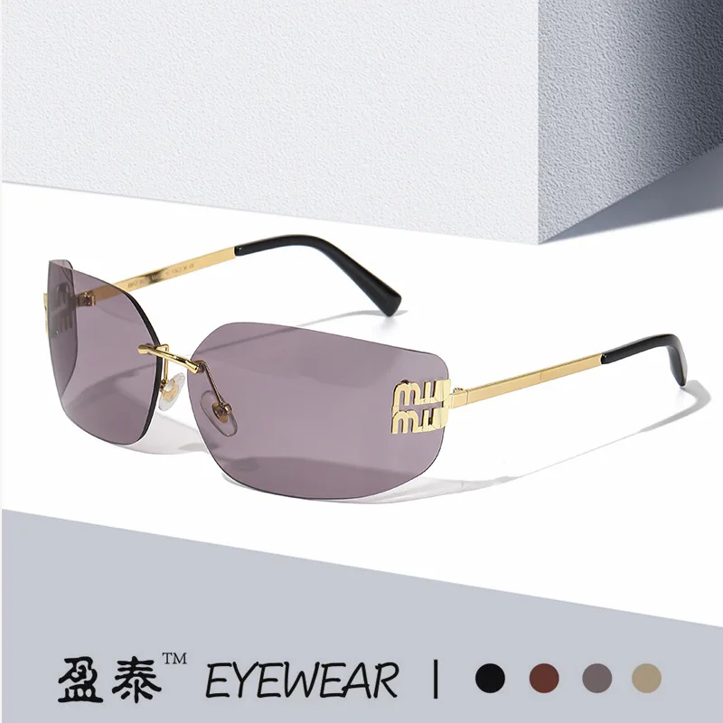 8849 Y2KSweet Cool Hot Girl Metal Rimless Sunglasses Female Zhang Yuanying Same Style Personalized Sunglasses Stylish Glasses