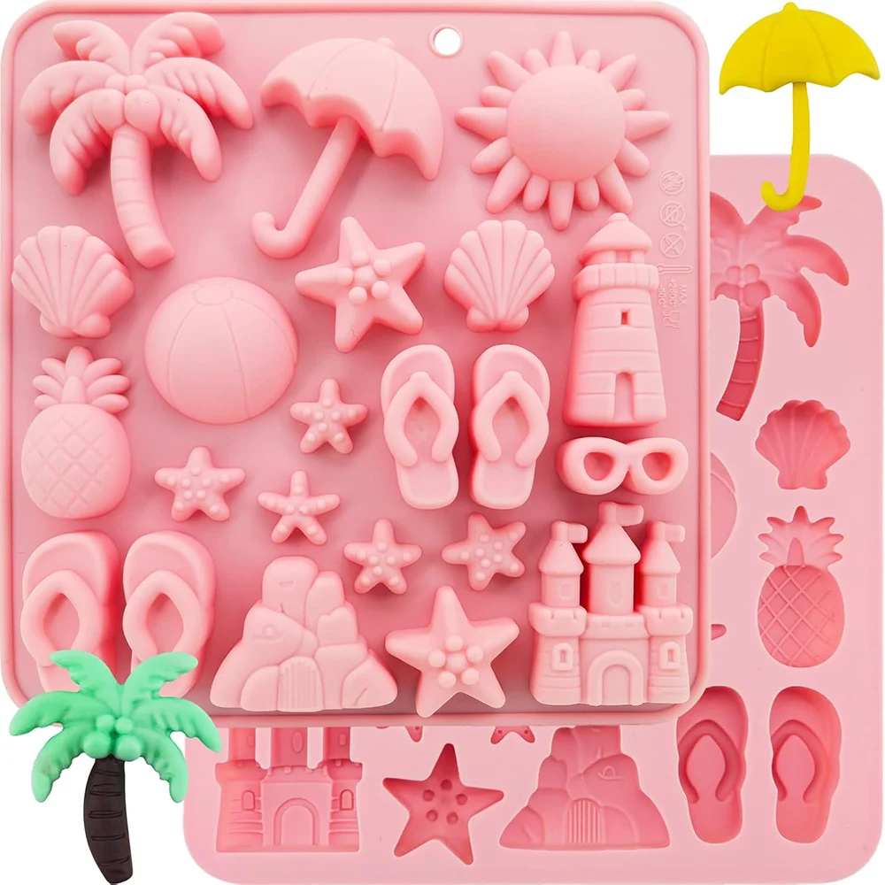 

Summer Beach Theme Silicone Molds Coconut Tree Starfish Beacon Chocolate Mold for Summer Party Jello Ice Cube Baking Mould