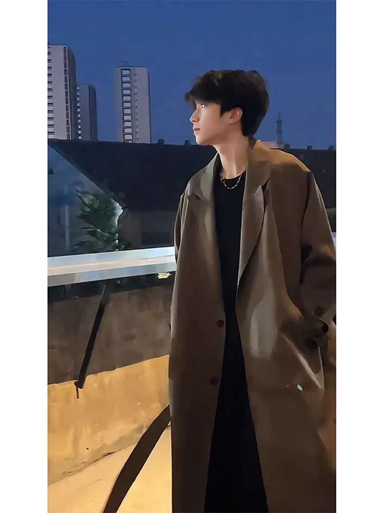

Korean Sle Men's Long Overcoat Autumn Winter New 2024 Stand Fit Button Decorated Youth ular Cotton Polyester Fiber