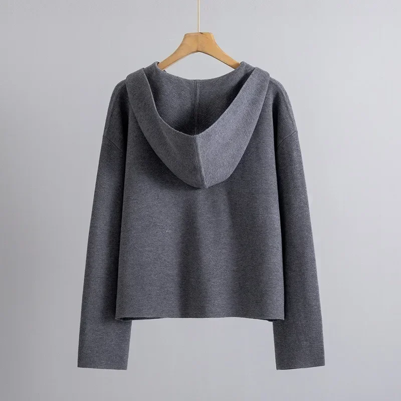 Pure Wool Half-zip Hooded Loose Sweater Women Pullovers