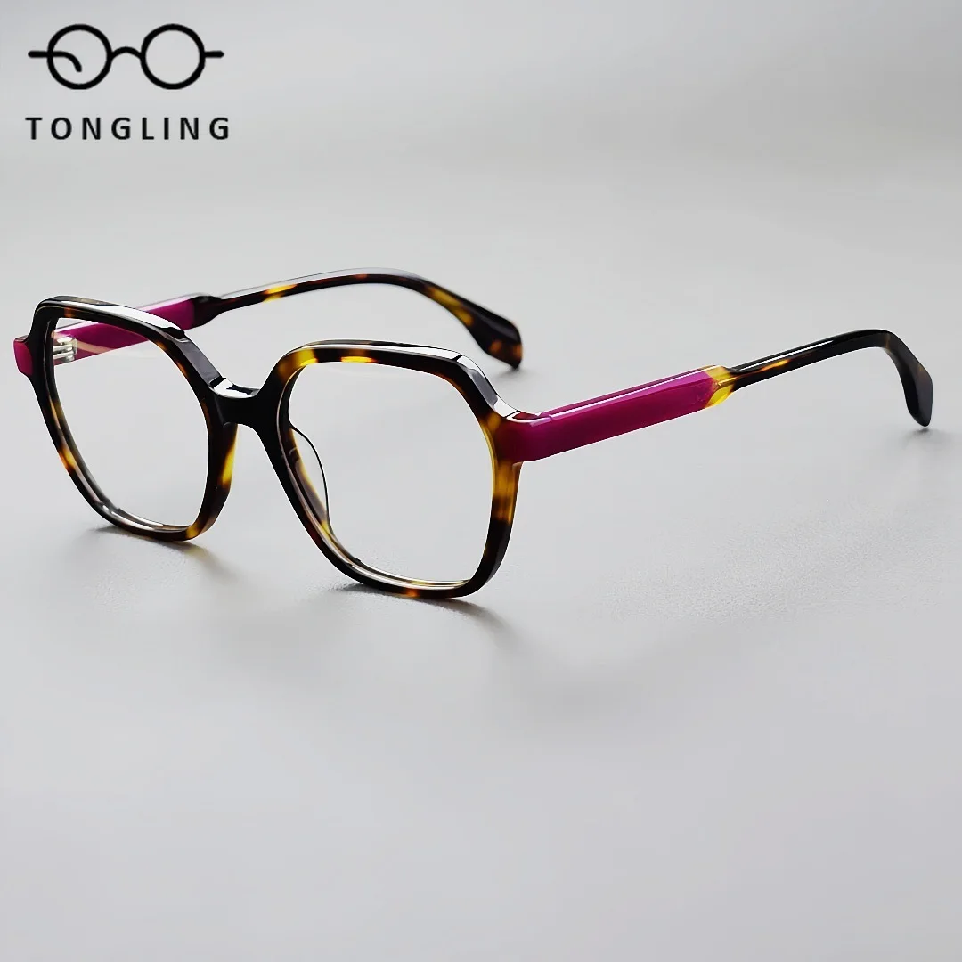 High-Quality Fashion Men Personalized Handmade Acetate Glasses Retro Square Women Dopamine Color Trendy Commuting Eyewear Frame