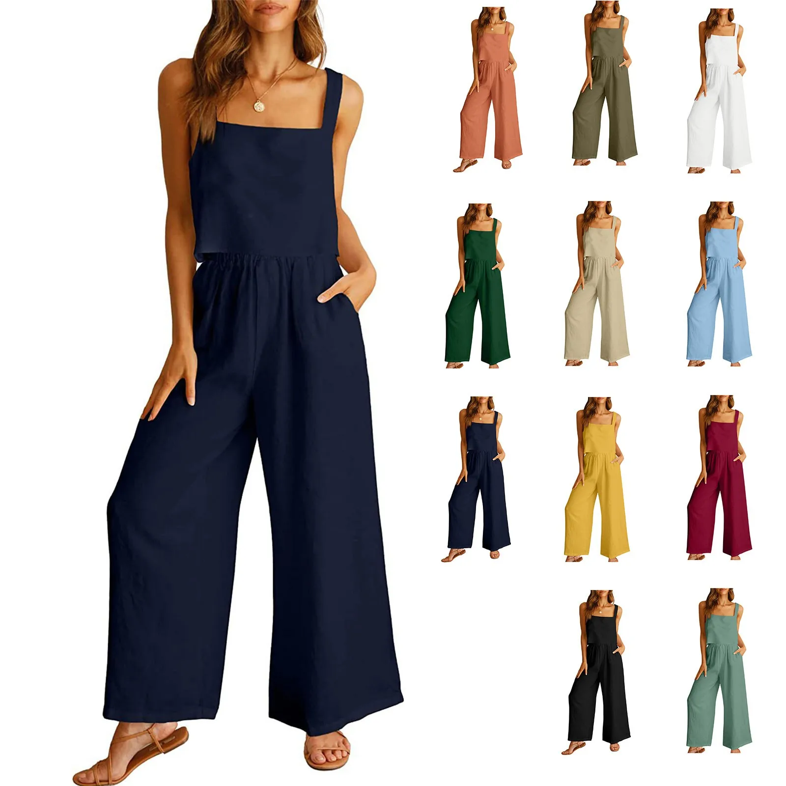 Short Suit Women 2 Pieces Set Vest pants Outfit Solid Color Sleeveless Spring Summer Pockets Casual Daily Linen Female Clothing