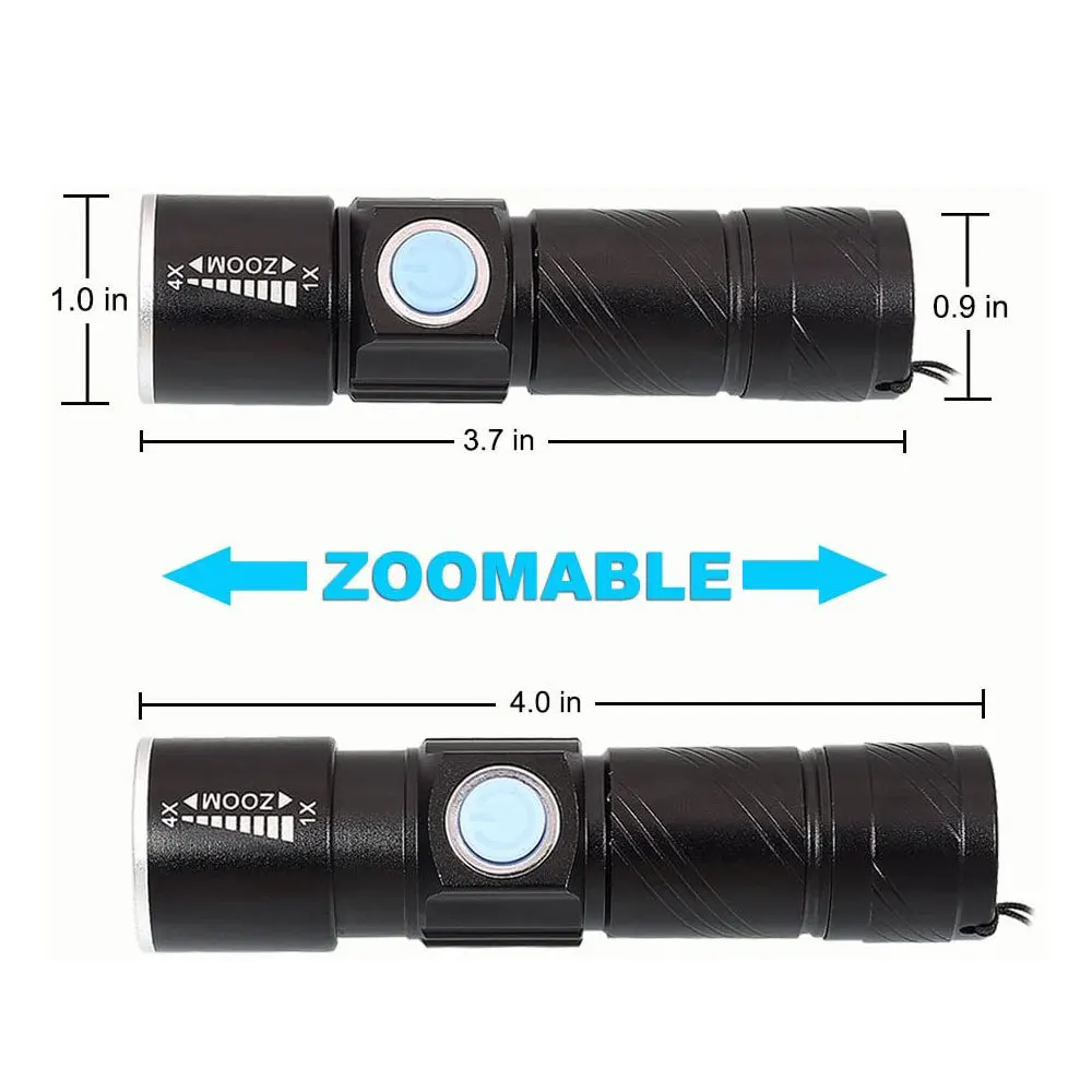 Lanterna uv portátil com zoom, luz negra ultravioleta recarregável, tocha led à prova d\'água, 3 modos uv para manchas de animais de estimação, cola