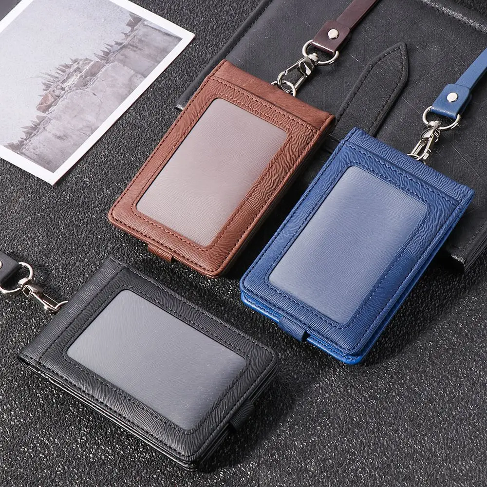 PU Leather Multifunctional Name Badge Holder Work Card Holders With Lanyard Bank Credit Card