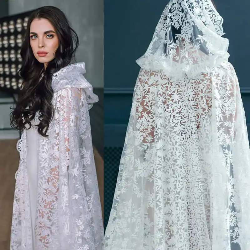 

Elegant Women Cape Lace Appliques Wedding Bridal Cover Up Cape With Hood Long Wrap Classical Bridal Accessories Customized