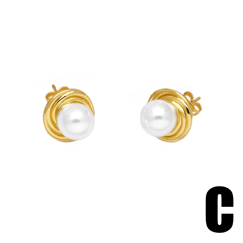 FLOLA Pearl Earrings For Women Copper Dangle Hoop Earrings Gold Plated Small Stud Female Fashion Jewelry Gift For Girls ersz07 image 4