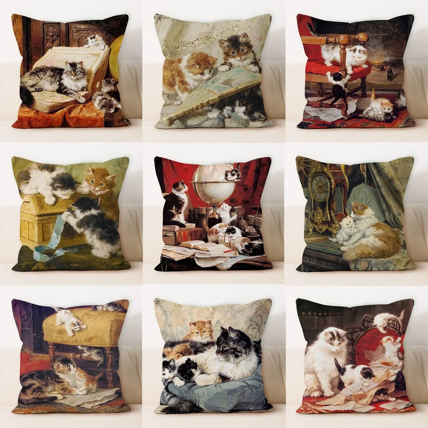 Oil Painting Cat Cat Picture Pillowcase Living Room Sofa Cushion Cover Bedside Pillow Pillowcase Home Decoration