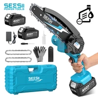 SEESII 6'' Cordless Mini Chainsaw 15.2cm Electric Saw Rechargeable Woodworking Garden Pruning Saw for Makita 18V Battery Pin