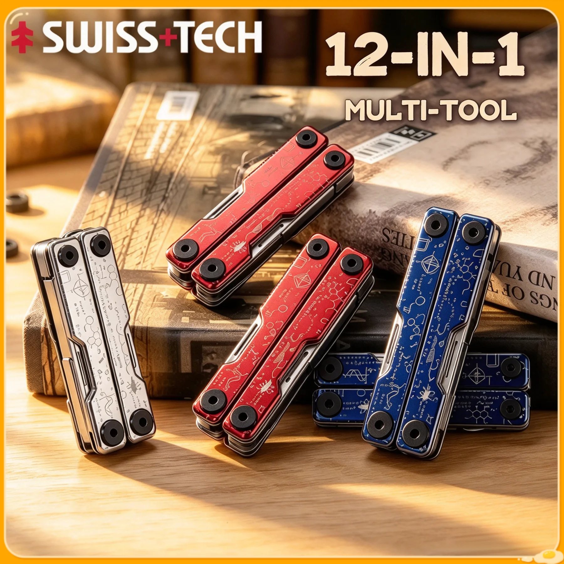 SWISS TECH 12 In 1 Multitool Scissors EDC Portable Outdoor Camping Survival Equipment Multi-function Tool Gifts for Men