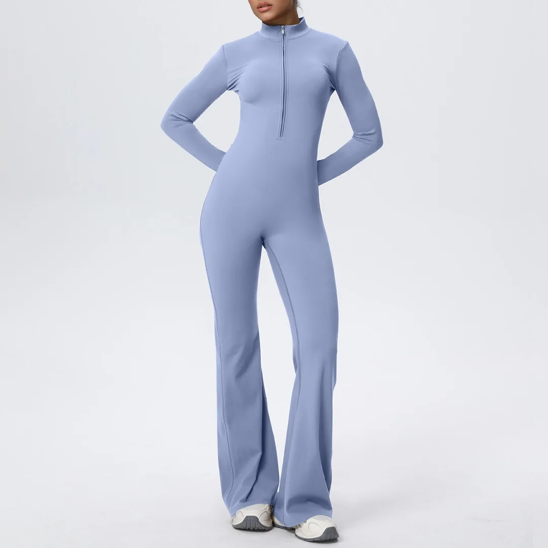 

Zipper Long-Sleeve Yoga Sportswear Tight Hip Lift Sports Bodysuit One-Piece Women's Fitness Suit Running Workout Gym Jumpsuit