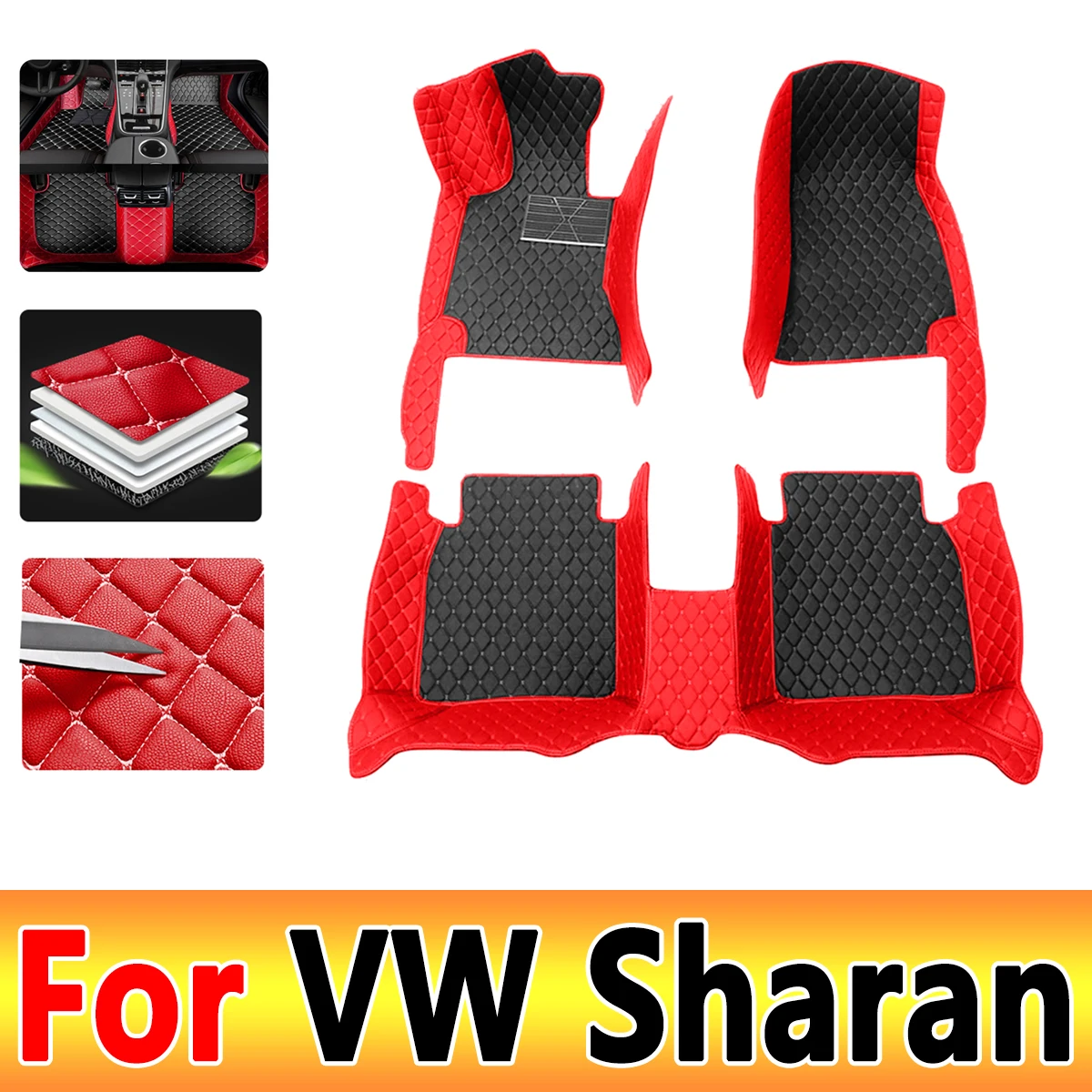 

Car Floor Mats For Volkswagen VW Sharan 7N 7seat 2010~2022 Auto Leather Floor Mat Rugs Pad Interior Parts Car Accessories 2012