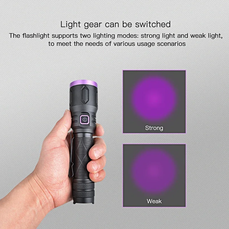 2026 Long Version 365nm 5W High Powerful Ultra Violet UV LED Flashlight for Night Hunting UV Curing 21700 Battery