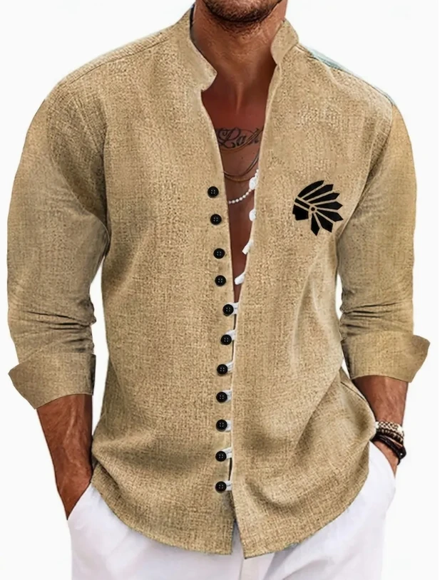 Men's standing collar long sleeved shirt is fashionable, comfortable, and casual2026