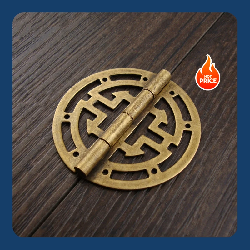 

2pcs Chinese antique pure copper circular hollow jewelry box hinge outer hinge camphor wood box folding 2-inch 180 degree