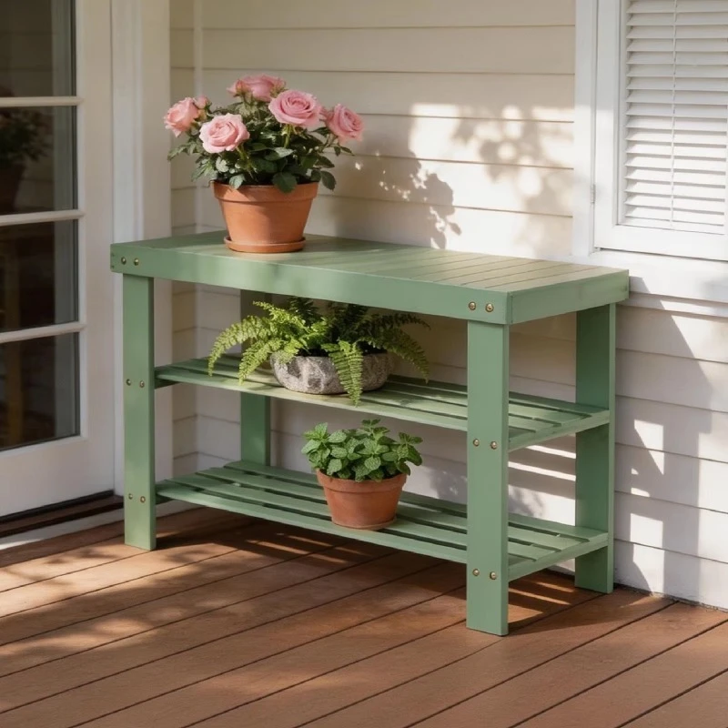 Modern three-layer bamboo shoe rack entrance shoe cabinet wood plastic