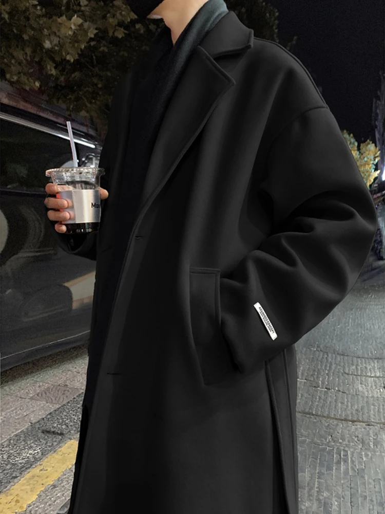 

Briti Sle Men's Overcoat Knee-Length Woolen Coat Casual Loose Fit Autumn Faion Polyester Fiber Straight Hemline